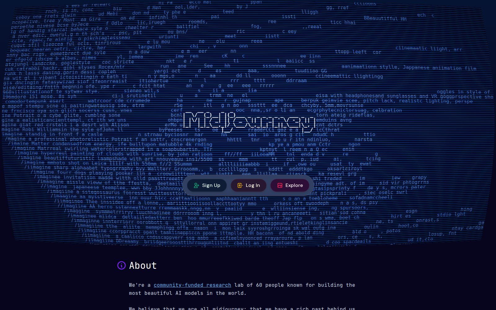 De startpagina van midjourney.com